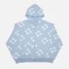 99 Based Star Print Zip Hoodies Sky Blue