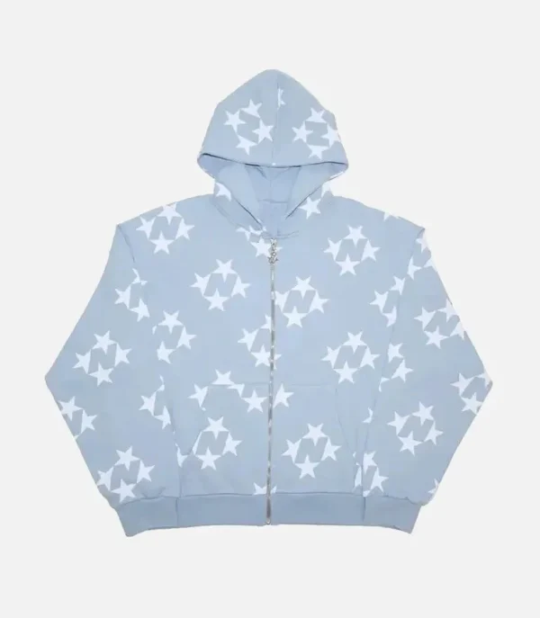 99 Based Star Print Zip Hoodies Sky Blue